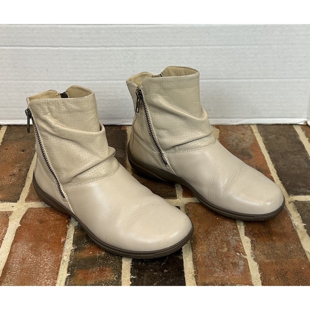 Hotter Whisper Leather Ankle Boots Double‎ Zip Ivory Cream Women's 6.5 Comfort
